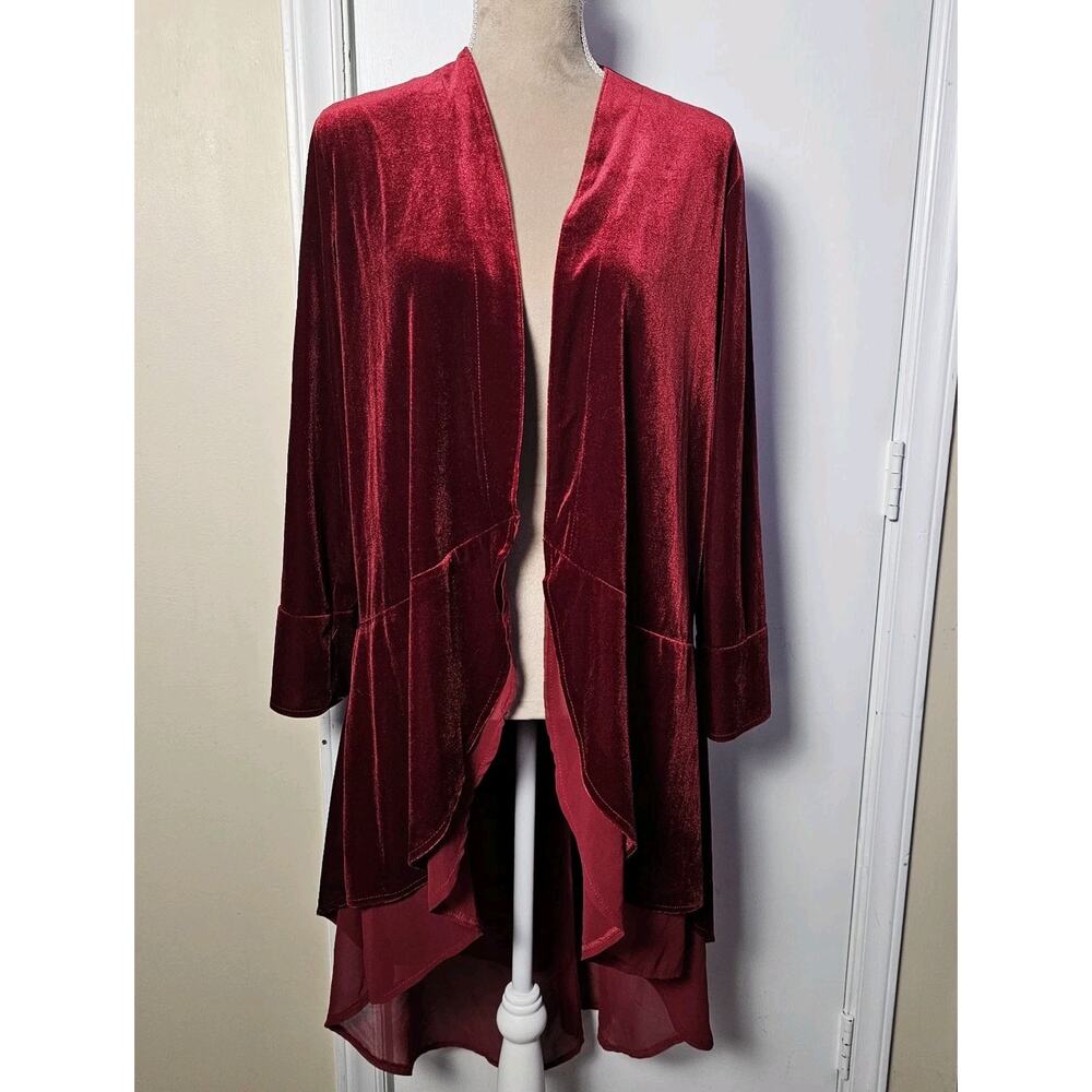 R. Vivimos Red Velvet Long Line Kimono M 8/10 Open Front Whimsigoth Soft Alt